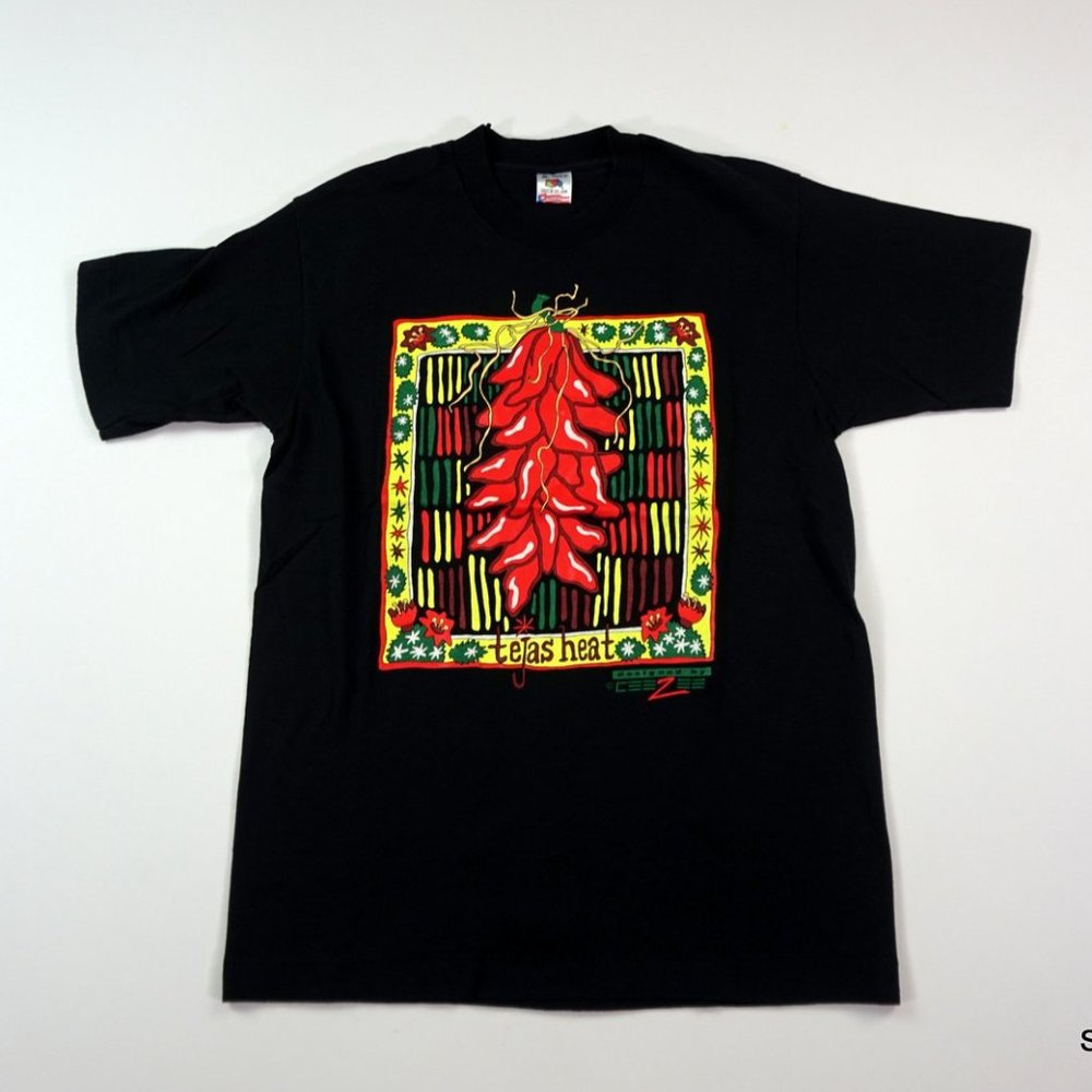 Vtg 1996 Tejas Heat T-Shirt Hot Chili Pepper Black